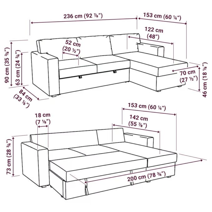 Funda para sofá cama de 3 plazas con chaise longue derecha Bårslöv