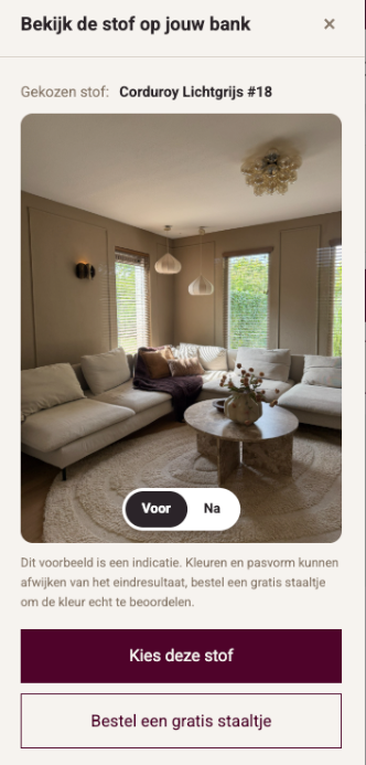 [Screenshot: adding a sofa photo]
