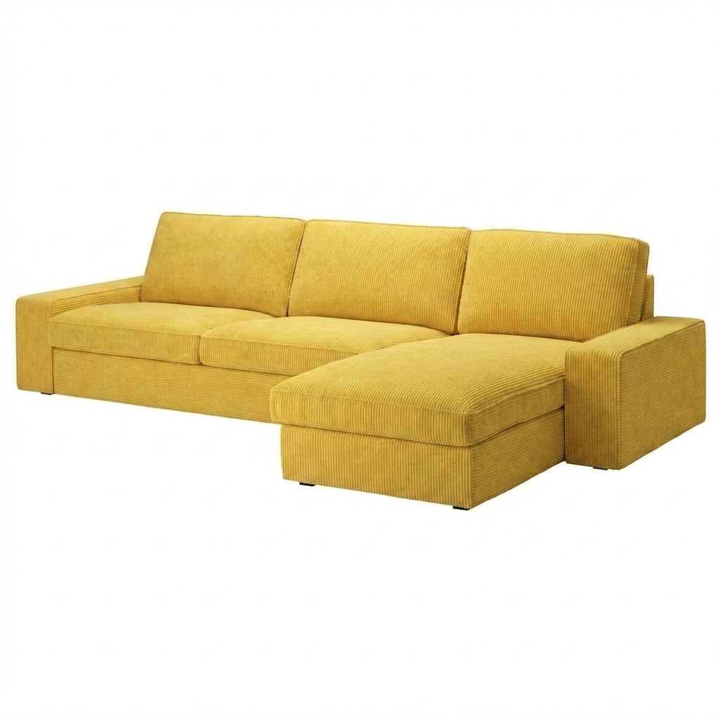 Kivik 3-zits met chaise longue hoes Corduroy Geel #7 — Norsemaison [nm-render]