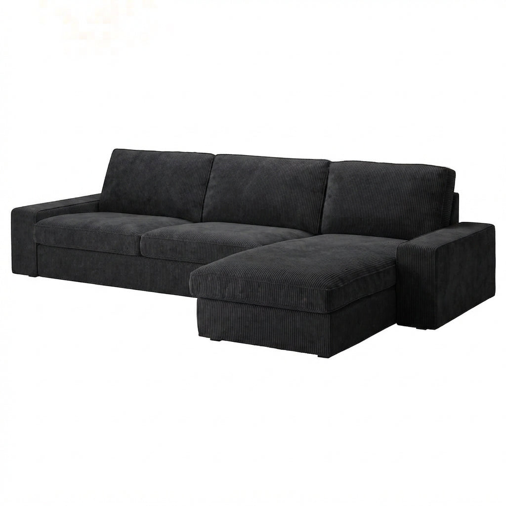 Kivik 3-zits met chaise longue hoes Corduroy Zwart Antraciet #21 — Norsemaison [nm-render]