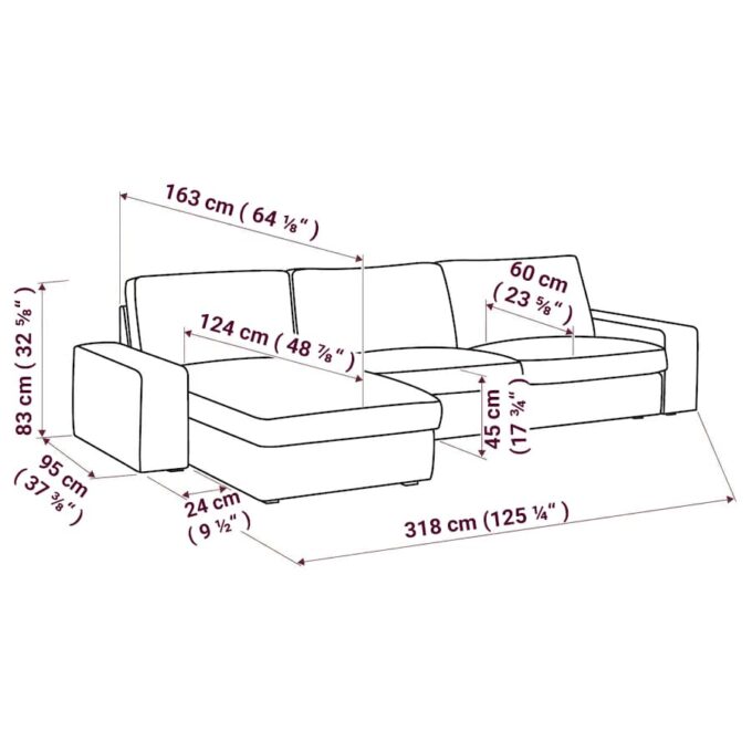 Kivik 3-seat sofa cover with chaise longue